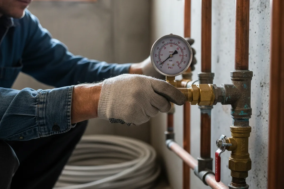 Pressure testing a repaired line during Water Line Repair in Lublin